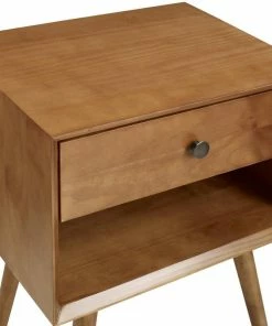 Walker Edison MCM 1 Drawer Solid Wood Nightstand, Caramel -Bare Sales Store a5a10de30eb56d40 6049 w800 h800 b0 p0