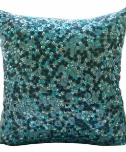 The HomeCentric 3D Sequins Blue Pillow Shams, Art Silk 24"x24" Pillow Shams, Sea The Dream