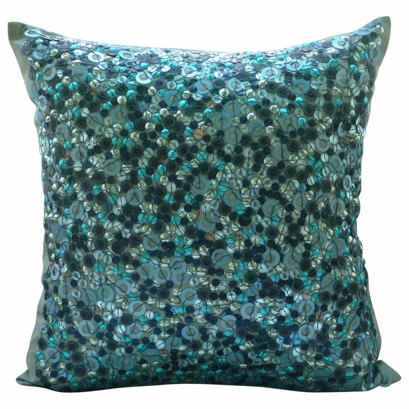 The HomeCentric 3D Sequins Blue Pillow Shams, Art Silk 24"x24" Pillow Shams, Sea The Dream 1 The HomeCentric 3D Sequins Blue Pillow Shams, Art Silk 24"x24" Pillow Shams, Sea The Dream