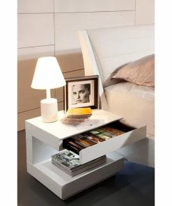 Limari Home Esso C-Shaped LED Light Modern MDF Wood Nightstand In White Glossy -Bare Sales Store a751c8e3091cb3b3 6137 w800 h800 b0 p0