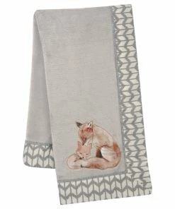Lambs & Ivy Painted Forest Fox Coral Fleece Baby Blanket - Gray
