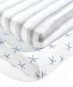 Lush Decor Baby Seaside Starfish Organic Cotton Fitted Crib Sheet Blue 2Pk 28x52x9
