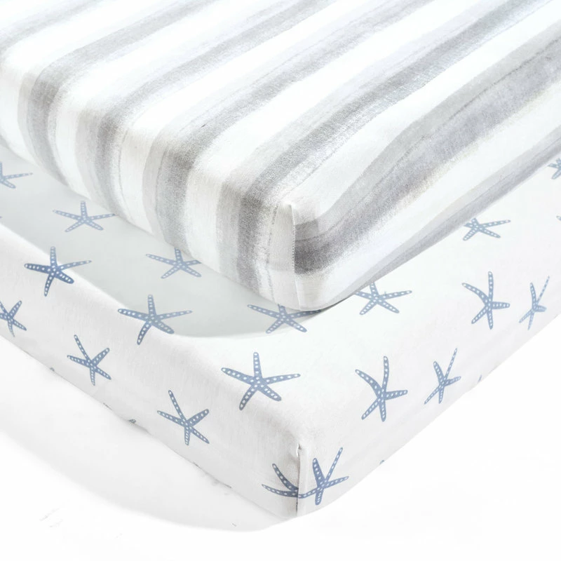 Lush Decor Baby Seaside Starfish Organic Cotton Fitted Crib Sheet Blue 2Pk 28x52x9 1 Lush Decor Baby Seaside Starfish Organic Cotton Fitted Crib Sheet Blue 2Pk 28x52x9