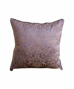 The HomeCentric Gold Damask Embroidered Purple Art Silk 24"x24" Pillow Shams, Purple & Gold