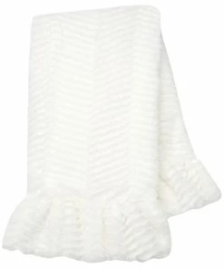 Lambs & Ivy Signature White Ruffled Lux Minky/Jersey Chevron Baby Blanket