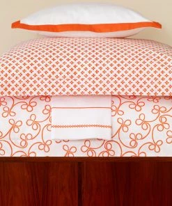 Stamattina Linens Giulia Embroidered Flat Sheet, White With Orange, Queen -Bare Sales Store aa61f42406f16b1a 1591 w800 h800 b0 p0