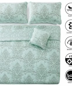 BNF Home Damask Embroidered Quilted 4 Piece Bed Spread Sets, Light Blue, Queen -Bare Sales Store aa717de10219790d 7434 w800 h800 b1 p0