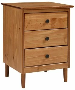 Walker Edison Classic Midcentury Modern 3-Drawer Solid Wood Nightstand, Caramel