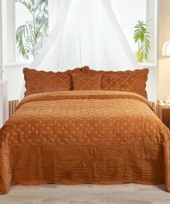 BNF Home Tatami Quilted Faux Fur Bedspread Set, Burnt Orange, King