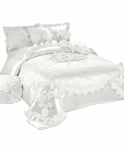 Tache Home Fashion 6-Piece White Sweet Victorian Satin Comforter Bedding Set, Queen