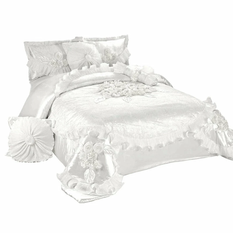 Tache Home Fashion 6-Piece White Sweet Victorian Satin Comforter Bedding Set, Queen 1 Tache Home Fashion 6-Piece White Sweet Victorian Satin Comforter Bedding Set, Queen