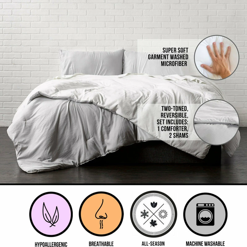 Ella Jayne Reversible Brushed Microfiber Plush Down-Alt Comforter 3 Piece Set, White/Platin 3 Ella Jayne Reversible Brushed Microfiber Plush Down-Alt Comforter 3 Piece Set, White/Platin - Image 3