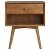 Walker Edison MCM 1 Drawer Solid Wood Nightstand, Caramel