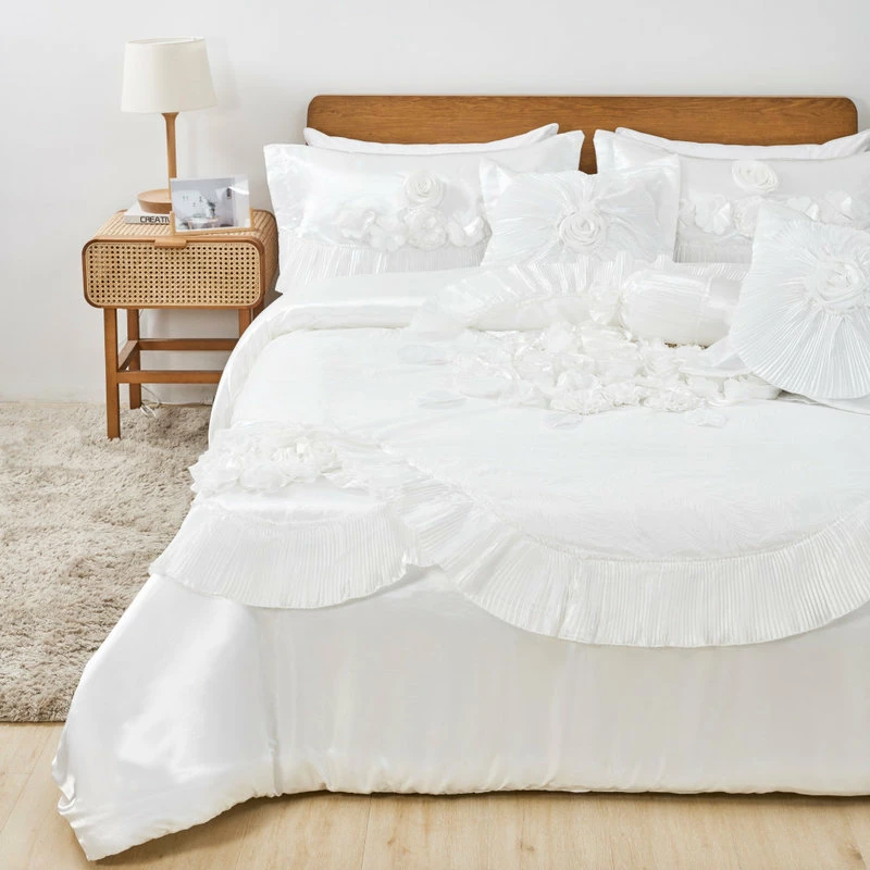 Tache Home Fashion 6-Piece White Sweet Victorian Satin Comforter Bedding Set, Queen 3 Tache Home Fashion 6-Piece White Sweet Victorian Satin Comforter Bedding Set, Queen - Image 3