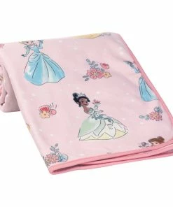 Lambs & Ivy Disney Princesses Pink Fleece Baby Blanket - Belle/Tiana/Cinderella