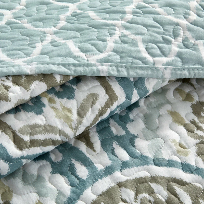 BNF Home Tivoli Ikat Quilted 5 Piece Bed Spread Set, Teal Aqua, Floor Touching King 8 BNF Home Tivoli Ikat Quilted 5 Piece Bed Spread Set, Teal Aqua, Floor Touching King - Image 8