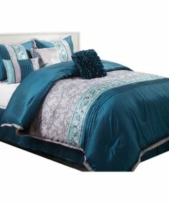 Nanshing America Juliana 7-Piece Comforter Set, Teal/Gray, Queen