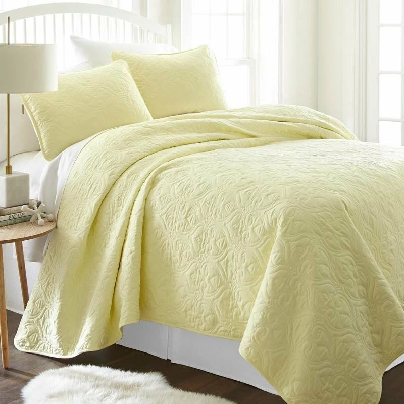 Ienjoy Home Becky Cameron Premium Ultra Soft Damask Pattern Quilted Coverlet Set, Yellow, Ki 3 Ienjoy Home Becky Cameron Premium Ultra Soft Damask Pattern Quilted Coverlet Set, Yellow, Ki - Image 3