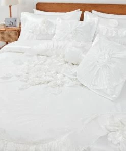 Tache Home Fashion 6-Piece White Sweet Victorian Satin Comforter Bedding Set, King -Bare Sales Store b601c30100abd6f0 8058 w800 h800 b0 p0