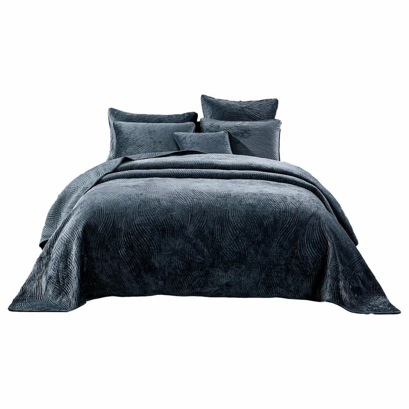 Tache Home Fashion Navy Blue Velvet Plush Waves Bedspread Set, Queen 1 Tache Home Fashion Navy Blue Velvet Plush Waves Bedspread Set, Queen