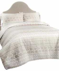 Lush Décor Hygge Geo 3-Piece Quilt Set, Taupe, King