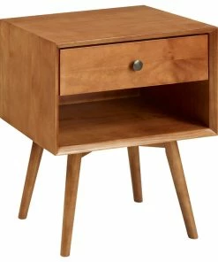 Walker Edison Mid-Century 1 Drawer Solid Wood Nightstand, Caramel -Bare Sales Store ba9185e40c911294 2004 w800 h800 b1 p0