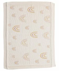 CREATIVE CO-OP Cotton Knit Baby Blanket With Rainbows, Cream