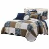 BNF Home Patchwork Quilted 8-Piece Bed Spread Coverlet Set, Dark Blue, King