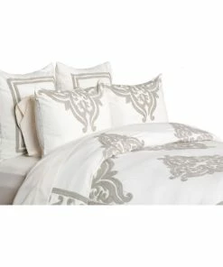 Kosas Home Kent 92x90" Transitional Embroidery Cotton Slub Queen Duvet In Ivory