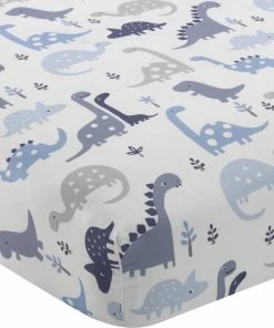 Lambs & Ivy Bedtime Originals Roar Blue/Gray/White Dinosaur Baby Fitted Crib Sheet