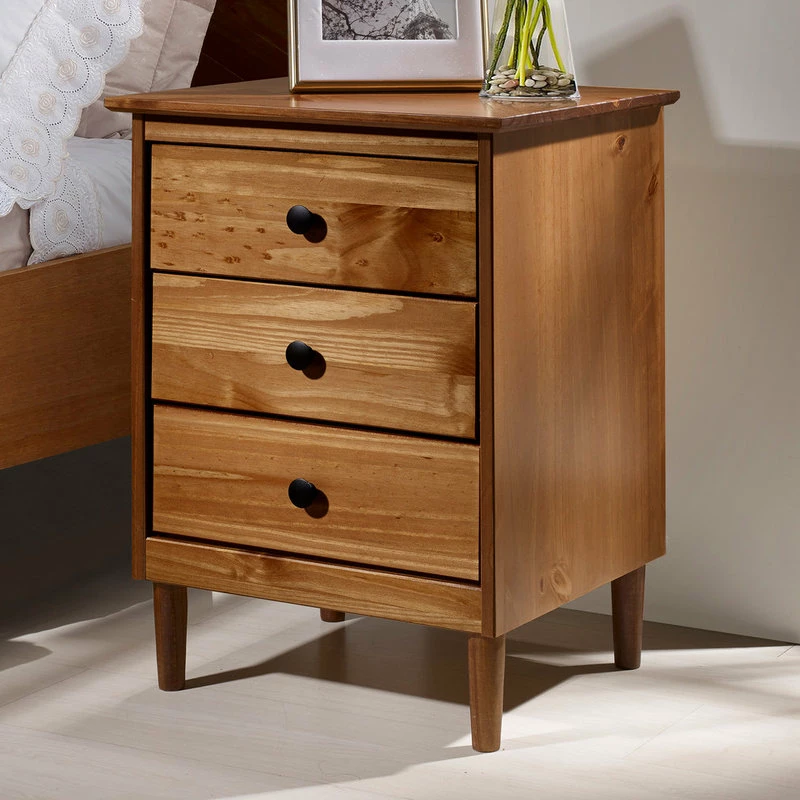 Walker Edison Classic Midcentury Modern 3-Drawer Solid Wood Nightstand, Caramel 3 Walker Edison Classic Midcentury Modern 3-Drawer Solid Wood Nightstand, Caramel - Image 3