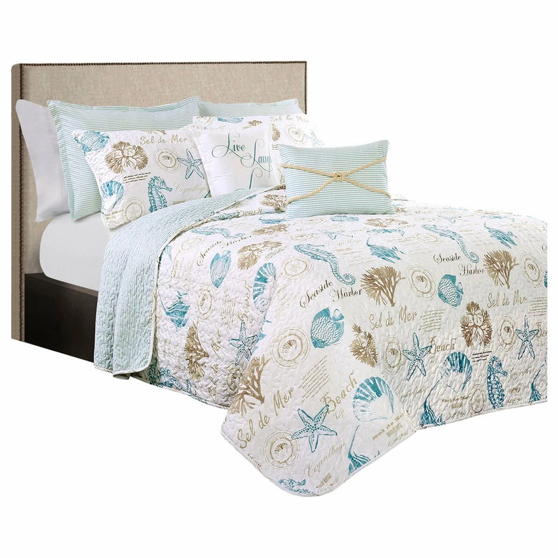 Lush Décor Harbor Life Quilt 7 Piece Set, Blue, King 1 Lush Décor Harbor Life Quilt 7 Piece Set, Blue, King