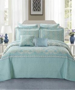 BNF Home Mystic Quilted 7-Piece Bed Spread Set, Teal/Turquoise, King