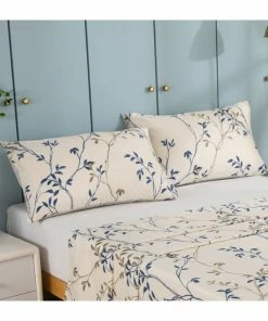 Tache Home Fashion Blue Leaf Vine Cream Poplin Cotton Flat Sheet -Bare Sales Store cc814cfc0fade864 0216 w800 h800 b0 p0