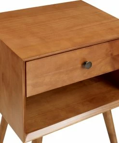 Walker Edison Mid-Century 1 Drawer Solid Wood Nightstand, Caramel -Bare Sales Store cee1b9130c911288 2004 w800 h800 b0 p0