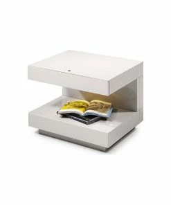Limari Home Esso C-Shaped LED Light Modern MDF Wood Nightstand In White Glossy