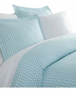 Ienjoy Home Becky Cameron 3-Piece Puffed Chevron Print Duvet Cover Set, Light Blue, Californ