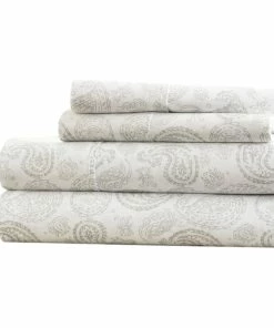 Ienjoy Home Becky Cameron Coarse Paisley Pattern 4 Piece Bed Sheet Set, Gray, Queen