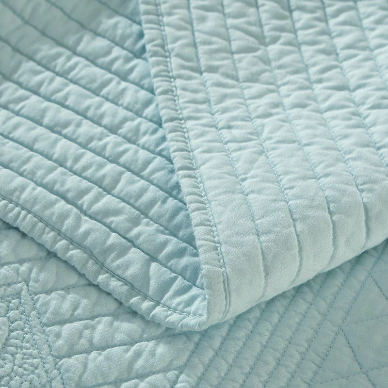 Calla Angel Saint Ivory Luxury Pure Cotton Quilt, Light Aqua, Queen 5 Calla Angel Saint Ivory Luxury Pure Cotton Quilt, Light Aqua, Queen - Image 5