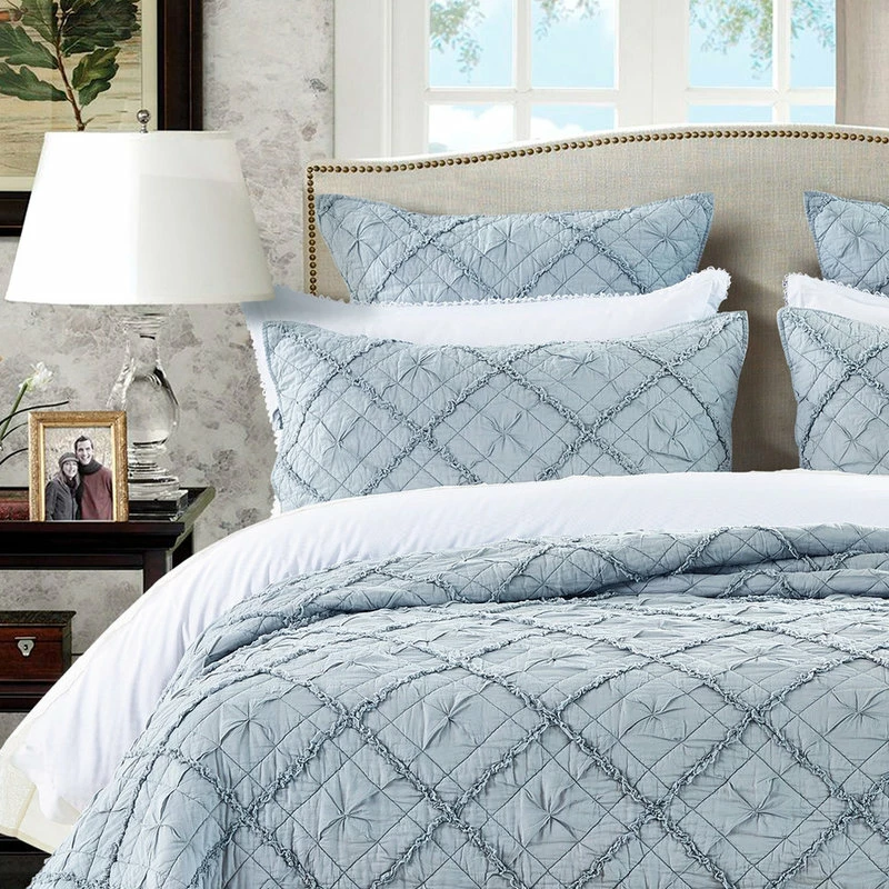 Calla Angel Diamond Applique Luxury Pure Voile Quilted Pillow Sham, Fog, Standard 4 Calla Angel Diamond Applique Luxury Pure Voile Quilted Pillow Sham, Fog, Standard - Image 4