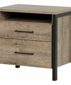 South Shore Furniture South Shore Munich 2-Drawer Nightstand, Weathered Oak And Matte Black
