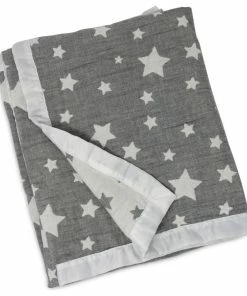 Living Textiles Cotton Muslin Jacquard Blanket, Grey Star