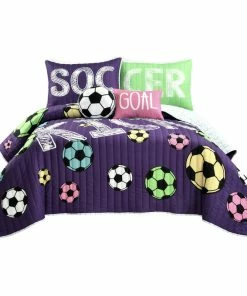 Lush Décor Girls Soccer Kick Quilt Set, Purple, Full/Queen, 5 Piece