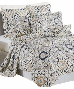 BNF Home Tradewinds Quilted 7 Piece Bed Spread Set, Queen