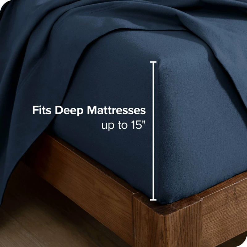 Bare Home Flannel Fitted Bottom Sheet, Dark Blue, Queen, Single Sheet 3 Bare Home Flannel Fitted Bottom Sheet, Dark Blue, Queen, Single Sheet - Image 3