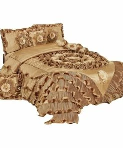 Tache Home Fashion 6-Piece Caramel Latte Ruffle Comforter Quilt Set, King