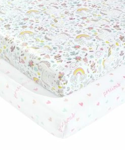 Lush Decor Baby Unicorn Heart Rainbow Micro Mink Fitted Crib Sheet Multi 2Pk 28x52x9