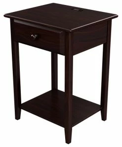 Stony Edge Night Stand With Drawer And USB Port, Espresso, 17"