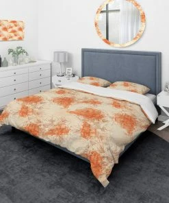 Designart Handdrawn Asian Flowers With Orange Floral Duvet Cover, Queen -Bare Sales Store e27159440cf5700c 0008 w800 h800 b0 p0