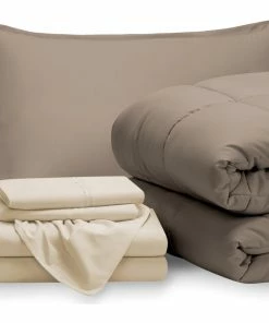 Bare Home 5-Piece Twin Bed-in-a-Bag, Taupe, Sand